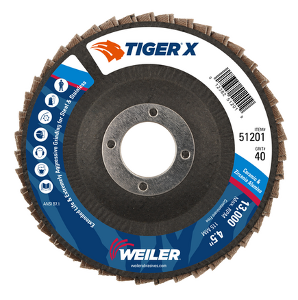 4-1/2" Flap Disc Tiger X 40 Grit Type 29 Weiler