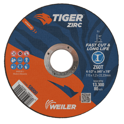 4-1/2" X .045 Cut Off Wheel Tiger Zirc Type 1 Weiler