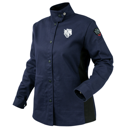 AngelFire® Women's FR Cotton Welding Jacket, Navy & Black Xtra Small AngelFire® Women's FR Cotton Welding Jacket, Navy & Black Xtra Small