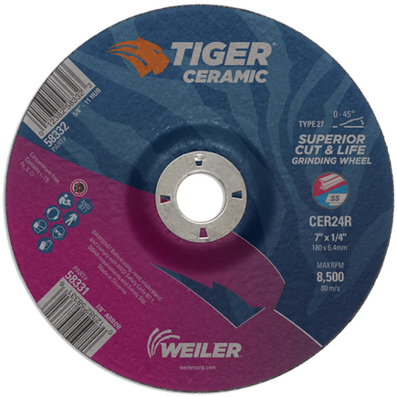 Weiler Ceramic Grinding Disc 7 x 1/4 x 7/8 A.H.