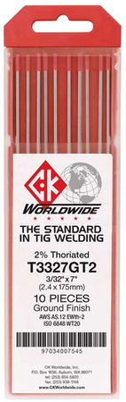 CK 2% Thoriated Tungsten 1/8" x 7" Pack of 10