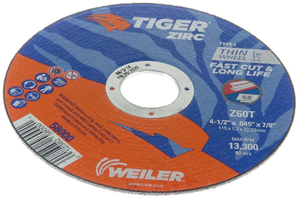 4-1/2" X .045 Cut Off Wheel Tiger Zirc Type 1 Weiler