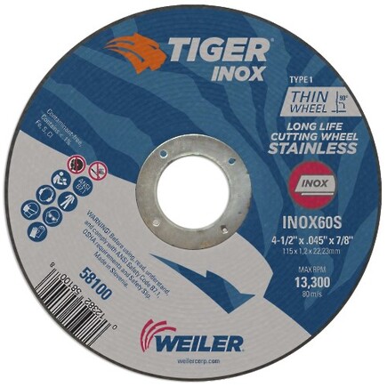 4-1/2" X .045 Cut Off Wheel Tiger INOX (SS) Type 1 Weiler