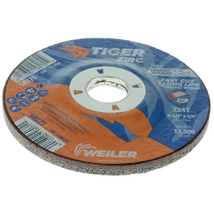 4-1/2" X 1/4 Grinding Wheel Tiger Zirc Type 27 Weiler