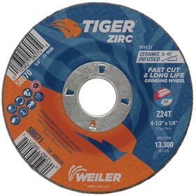 4-1/2" X 1/4 Grinding Wheel Tiger Zirc Type 27 Weiler