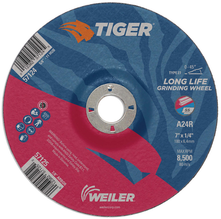 7" X 1/4 Grinding Wheel Tiger AO Type 27 Weiler