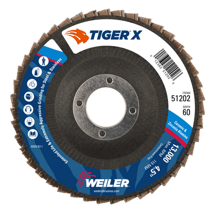 4-1/2" Flap  Disc Tiger X 60 Grit Type 29 Weiler