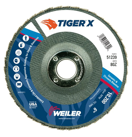 6" Flap Wheel 80 Grit Type 29 C&ZA (7/8 A.H.) Weiler