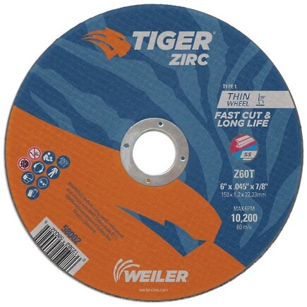 6" x .045 Cut Off Wheel Tiger Zirc Type 1 Weiler