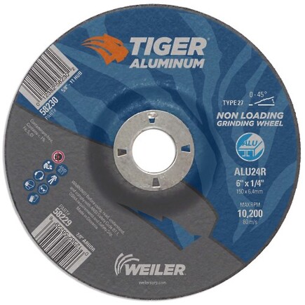 6" x 1/4 Grinding Wheel Tiger Aluminum Type 27 Weiler 6" x 1/4 Grinding Wheel Tiger Aluminum Type 27 Weiler