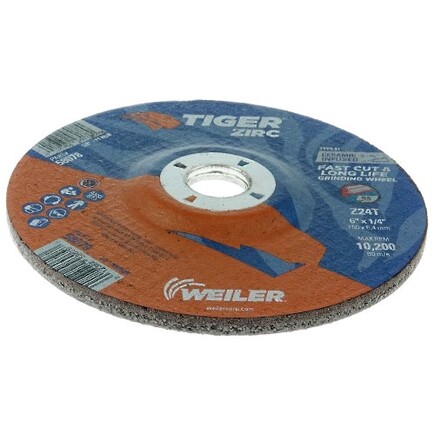 6" x 1/4 Grinding Wheel Tiger Zirc Type 27 (7/8 A.H.) Weiler
