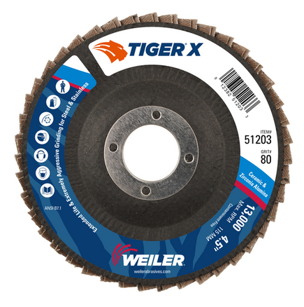 4-1/2" Flap Disc Tiger X 80 Grit Type 29 Weiler