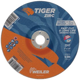 7" x 1/4 Grinding Wheel Tiger Zirc Type 27 (7/8 A.H.) Weiler