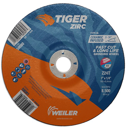 7" x 1/4" Grinding Wheel TIGER® ZIRC Type 28 Weiler
