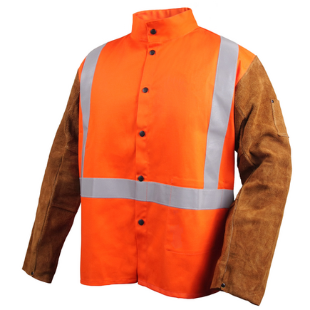 Safety FR Cotton & Cowhide Hybrid Welding Jacket, Safety Orange Small
