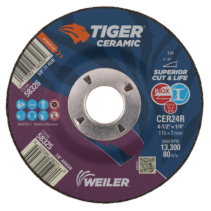 Weiler Ceramic Grinding Disc 4-1/2 x 1/4 x 7/8 A.H. Weiler Ceramic Grinding Disc 4-1/2 x 1/4 x 7/8 A.H.