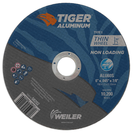 6" x .045 Cut Off Wheel Tiger Aluminum Type 1 (7/8 A.H.) Weiler 6" x .045 Cut Off Wheel Tiger Aluminum Type 1 (7/8 A.H.) Weiler