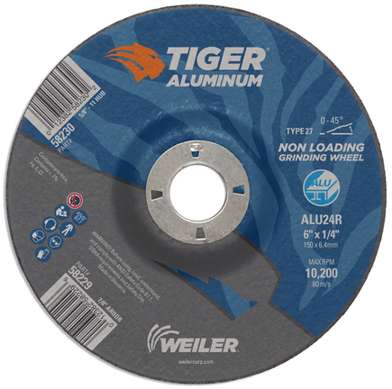6" x 1/4 Grinding Wheel Tiger Aluminum Type 27 Weiler 6" x 1/4 Grinding Wheel Tiger Aluminum Type 27 Weiler