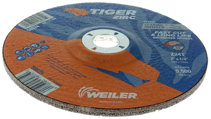 7" x 1/4 Grinding Wheel Tiger Zirc Type 27 (7/8 A.H.) Weiler
