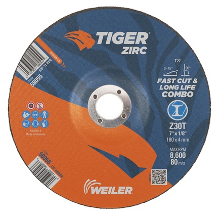 7" x 1/8 Cut-Grind Combo Wheel Tiger Zirc Type 27 Weiler 7" x 1/8 Cut-Grind Combo Wheel Tiger Zirc Type 27 Weiler