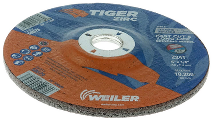 6" x 1/4 Grinding Wheel Tiger Zirc Type 27 (7/8 A.H.) Weiler