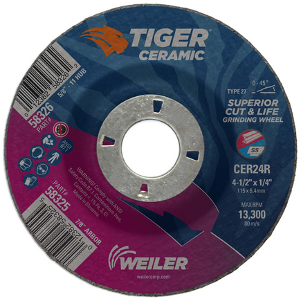 Weiler Ceramic Grinding Disc 4-1/2 x 1/4 x 7/8 A.H. 