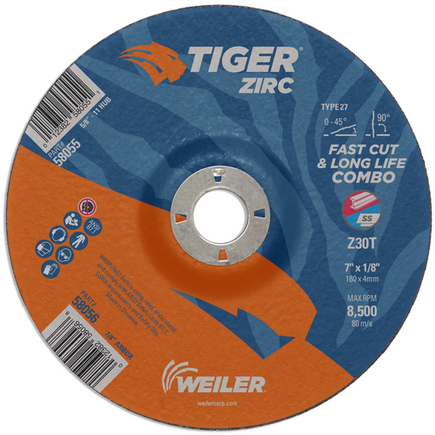 7" x 1/8 Cut-Grind Combo Wheel Tiger Zirc Type 27 Weiler