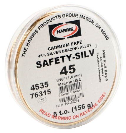 SAFETY-SILV® 45 High Silver Brazing Alloy 1/16 in, 1 x 5toz Cup SAFETY-SILV® 45 High Silver Brazing Alloy 1/16 in, 1 x 5toz Cup