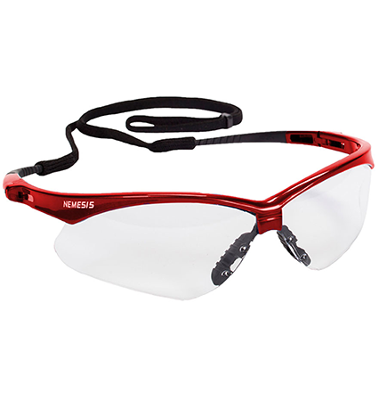 V30 Nemesis Safety Glasses Clear Anti-Fog Lens with Red / Inferno Frame