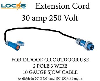 Power Cord 30 amp 250 Volt 2 Pole 3 Wire x 100 ft. OUTDOOR use