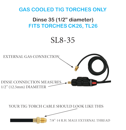 CK Gas Cooled Dinse 35 External Gas 7/8"-14 Internal Thread