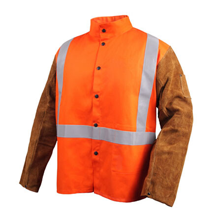 Safety FR Cotton & Cowhide Hybrid Welding Jacket, Safety Orange Small