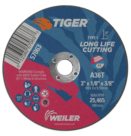 TIGER® Cut Off Wheel 3" x 1/8" x 3/8 a.h.