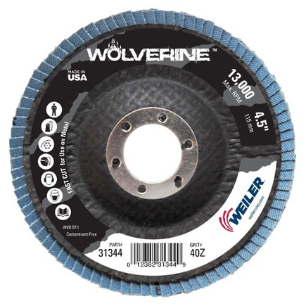 4-1/2" Flap Disc Wolverine ZA 40 Grit Weiler 