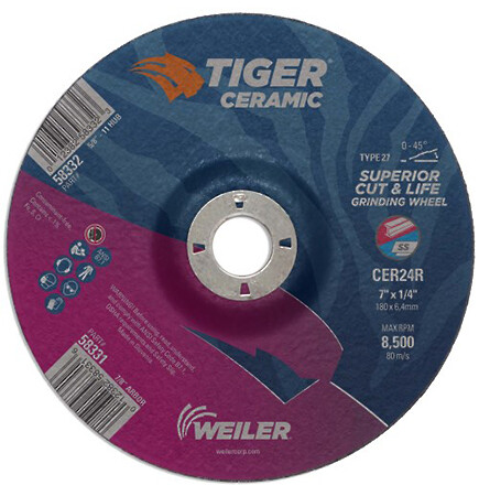 Weiler Ceramic Grinding Disc 7 x 1/4 x 7/8 A.H.