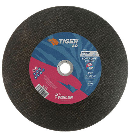 Weiler Tiger AO Chop Saw Wheel Stainless and Steel 12 x 3/32 x 1 inch 5100 Max RPM