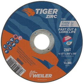 4-1/2" X .045 Cut Off Wheel Tiger Zirc Type 1 Weiler