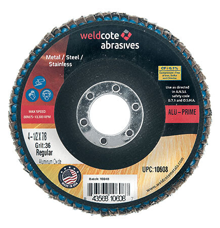 Weldcote Flap Disc Compressed  for Aluminum 4-1/2" x 36 Grit 7/8 a.h.